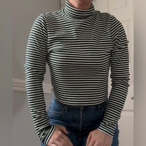 Levi’s Striped Black, Green, and White Turtleneck Top